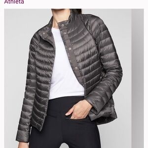 Athleta Women's Downkind Down Puffer Packable Jacket Dark Olive Medium